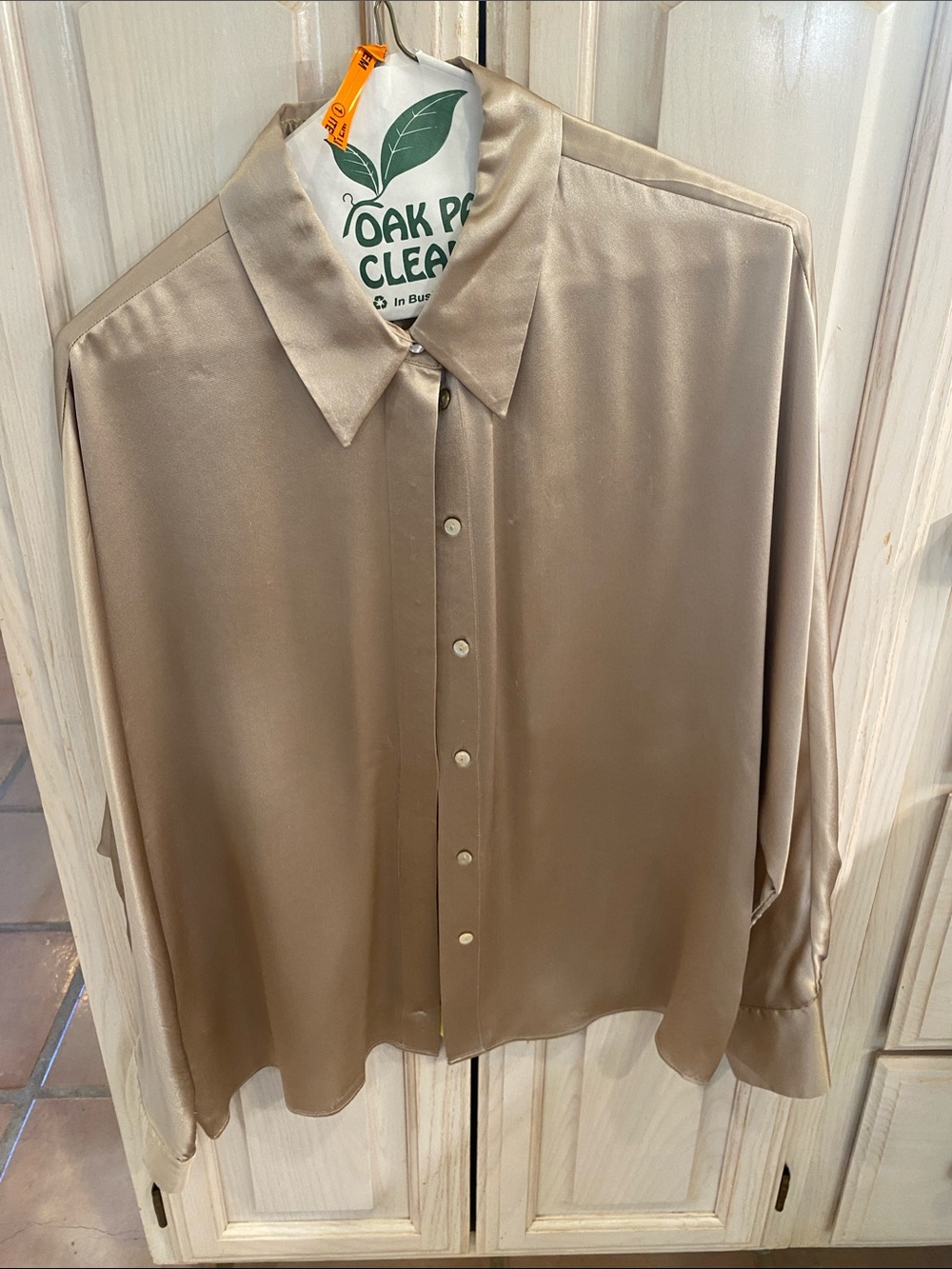 Mango Silky Taupe Button-Down Shirt